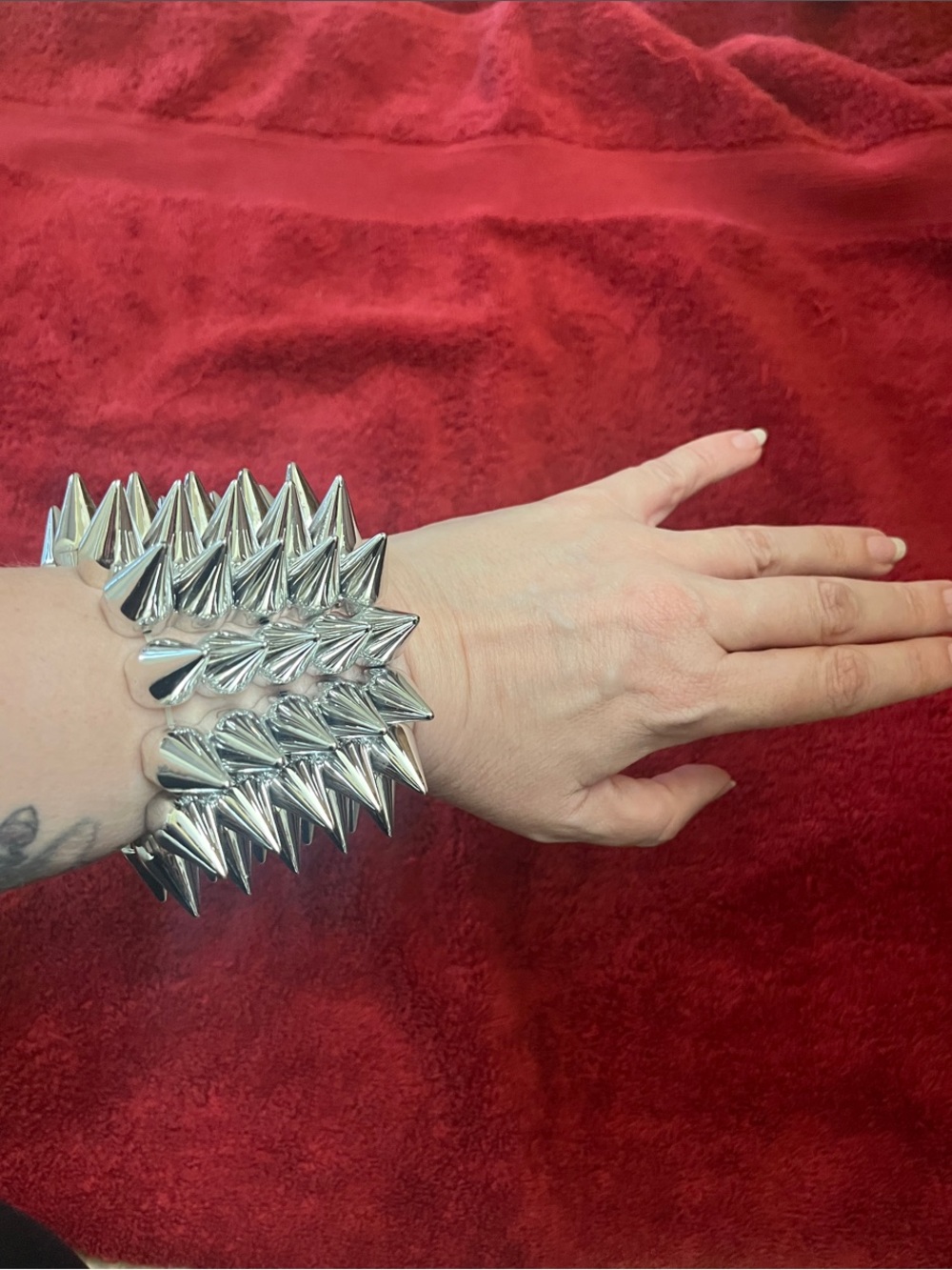 Silver Tone Spike Stretch Bracelet, Bold Punk Statement Cuff